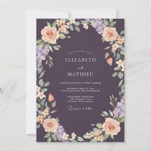 Invitación Boda de ciruela albaricoque ranúnculo y salvia