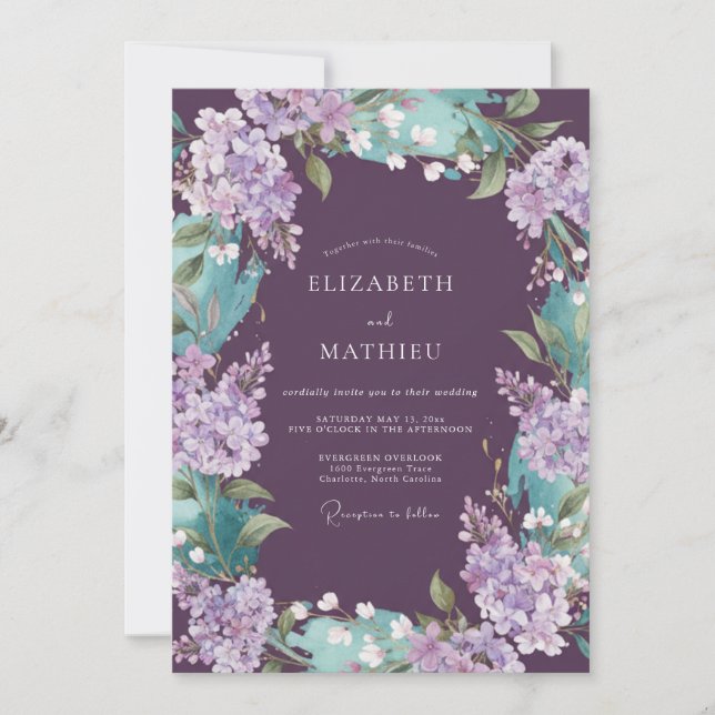 Invitación Boda de ciruela azulada lila eucalipto (Anverso)