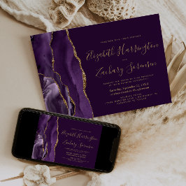 Invitación Boda de ciruela de ágata dorada púrpura moderna