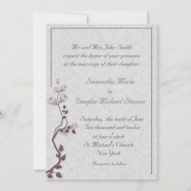 Invitación Boda de ciruela floral (Anverso)