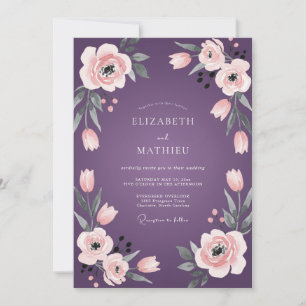 Invitación Boda de ciruela melocotón ranúnculo eucalipto