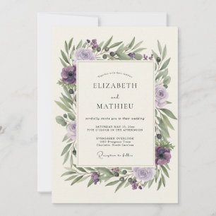 Invitación Boda de ciruela oliva peonía