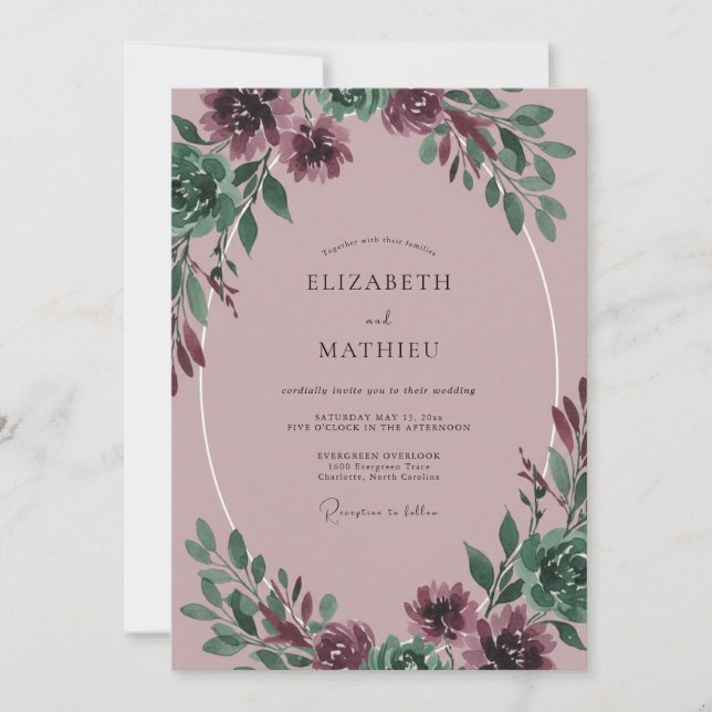 Invitación Boda de ciruela peonía malva (Anverso)