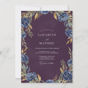 Invitación Boda de ciruelo de tinta y hoja de zafiro