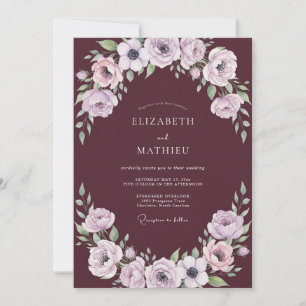 Invitación Boda de ciruelo lila ranúnculo eucalipto