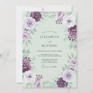 Invitación Boda de ciruelo menta follaje polvoriento eucalipt