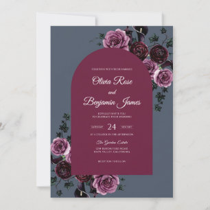 Invitación Boda de ciruelo pizarra ranúnculo eucalipto silenc