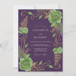Invitación Boda de ciruelo, salvia, suculentas y eucalipto