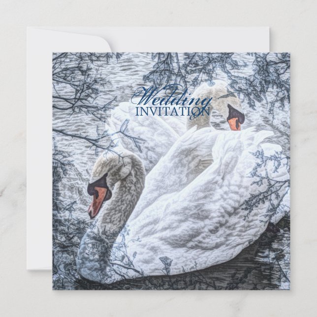 Invitación boda de cisne blanco de invierno romántico (Anverso)
