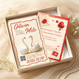 Invitación boda de cisnes blancos de arcilla 3D lindos