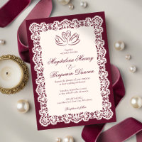 Boda de cisnes burgundy elegante encaje marfil vin