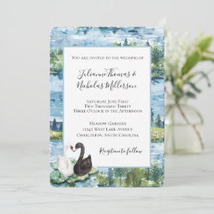 Invitación Boda de cisnes románticos lago nenúfares