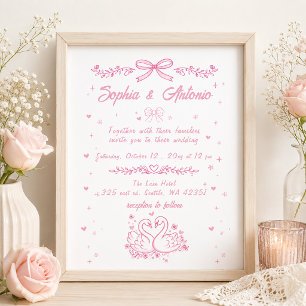 Invitación Boda de cisnes rosados caprichosos dibujados a man