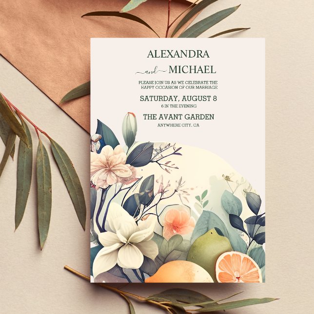 Invitación Boda de cítricos de acuarela rusa (Subido por el creador)