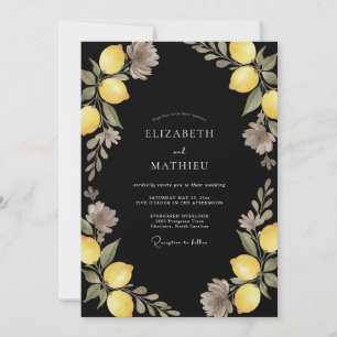 Invitación Boda de Citrus Amarillo Negro Polvoriento Eucalipt