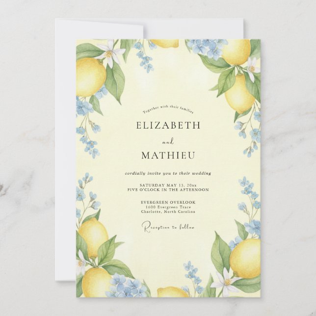 Invitación Boda de Citrus Eucalipto Amarillo Pálido (Anverso)