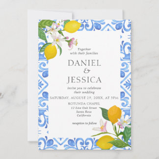 Invitación Boda de Citrus Mediterranean BlueTiles Lemon Itali