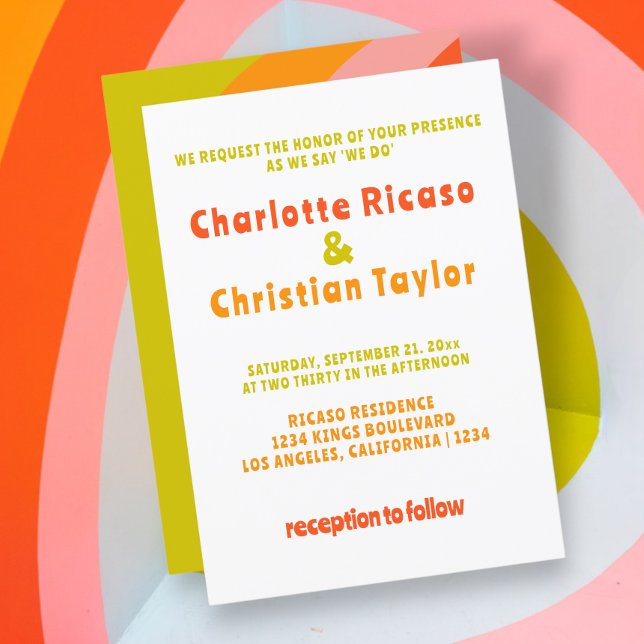 Invitación Boda de Citrus Retro Negrita (Bold Retro Citrus Wedding Invitation from Ricaso. For the couple that are brave and bold.)