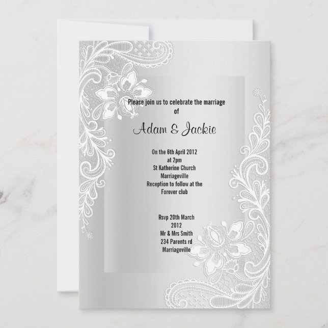 Invitación Boda DE CLASES ELEGANTES DE SILVER LACE (Anverso)