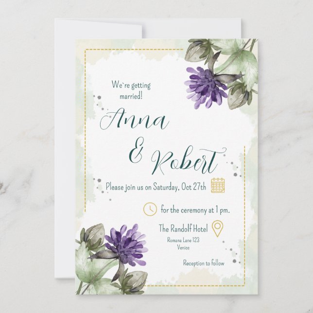 Invitación Boda de Clover Blossom Watercolor Florals (Anverso)