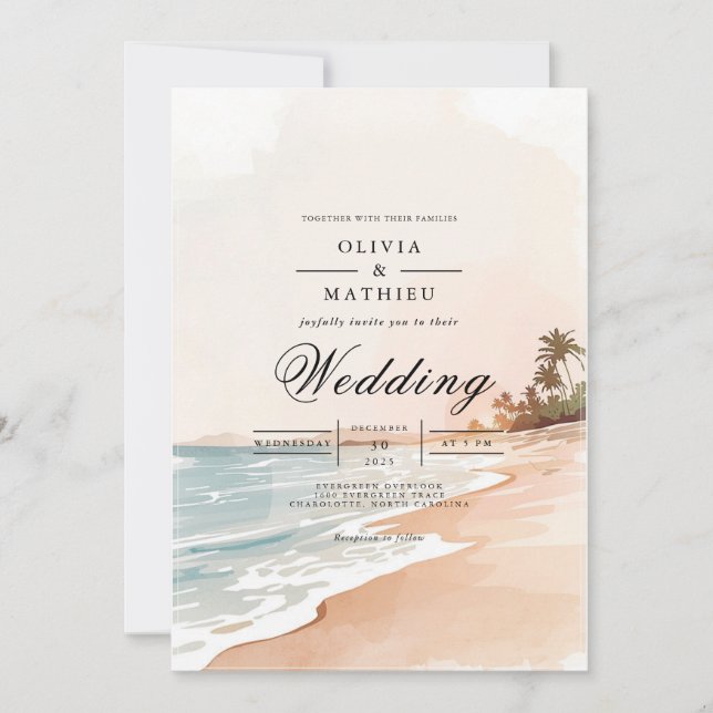 Invitación Boda de Coastal Beach Wash Romance (Anverso)