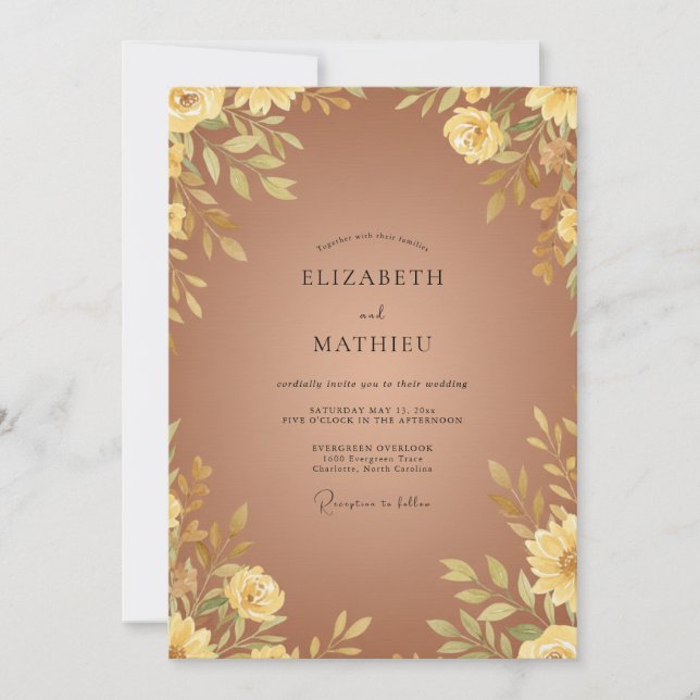 Invitación Boda de cobre ámbar frondoso (Anverso)