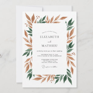 Invitación Boda de cobre esmeralda frondosa