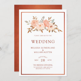 Invitación Boda de cobre floral de acuarela de otoño