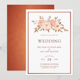Invitación Boda de cobre floral de acuarela de otoño