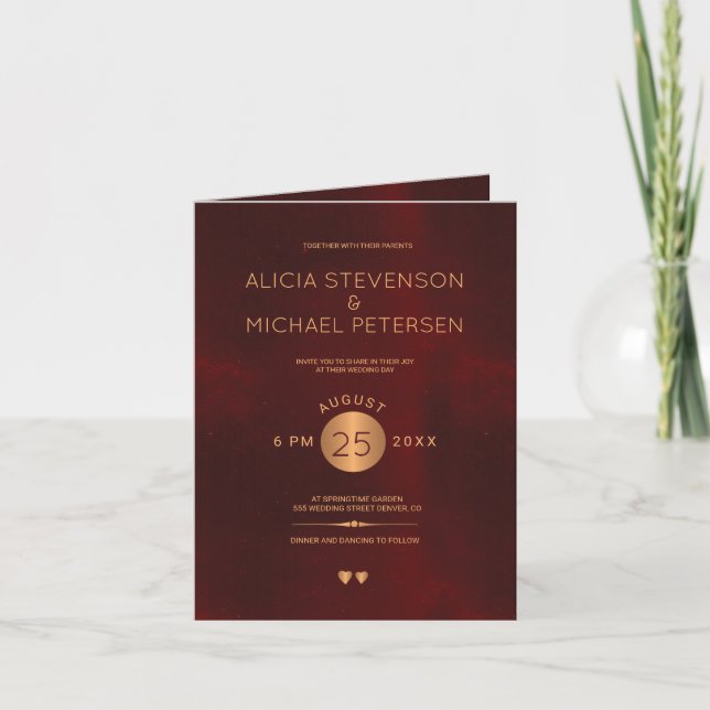 Invitación Boda de cobre metálico con clase de la foto del (Anverso)