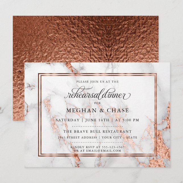 Invitación Boda de cobre y mármol Audaz Elegancia (Anverso / Reverso)