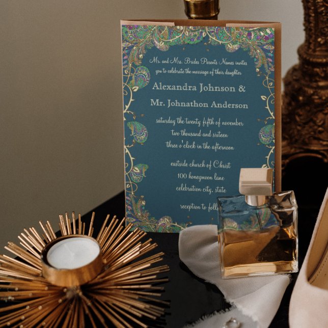 Invitación Boda de cobre y paisley verde (Subido por el creador)