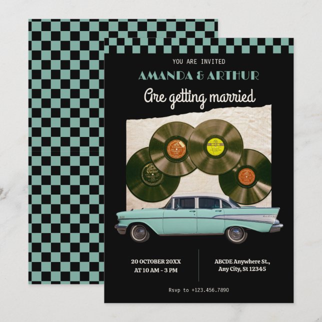 Invitación Boda de coche clásico vintage (Anverso / Reverso)