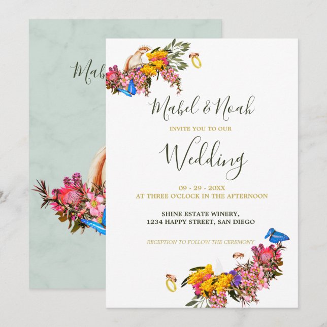 Invitación Boda de Cockatoo (Anverso / Reverso)