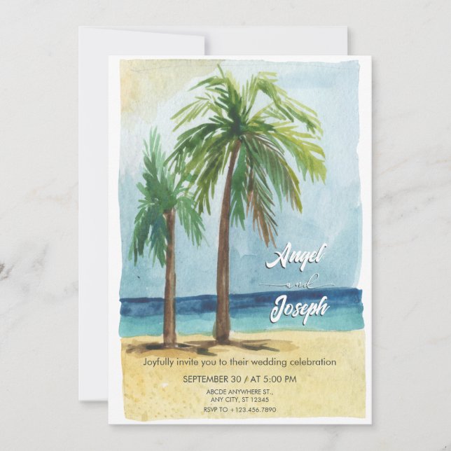 Invitación Boda de cocoteros tropicales acuáticos (Anverso)