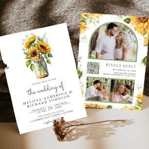 Invitación Boda de código de girasoles rusos Mason Jar QR