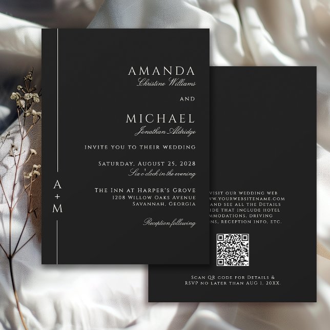 Invitación Boda de código de Monograma Clásico Sencillo y Ele (Available in both printed and instant download digital formats.)