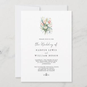 Invitación boda de código de tulipanes de acuarela minimalist