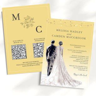 Invitación Boda de código QR amarillo elegante y moderno