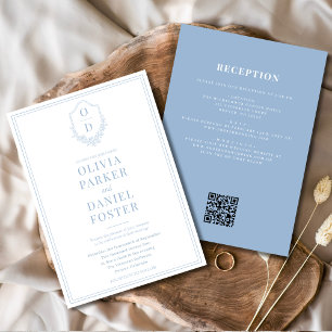 Invitación Boda de código QR azul agitado de todo en un Escud