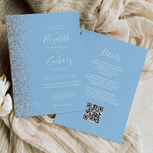 Boda de Código QR Azul Bebé con Brillo de Plata Mo