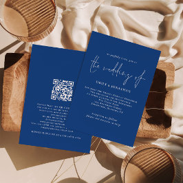 Invitación Boda de código QR azul con guión elegante