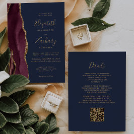Invitación Boda de código QR azul de la Marina de oro de Borg