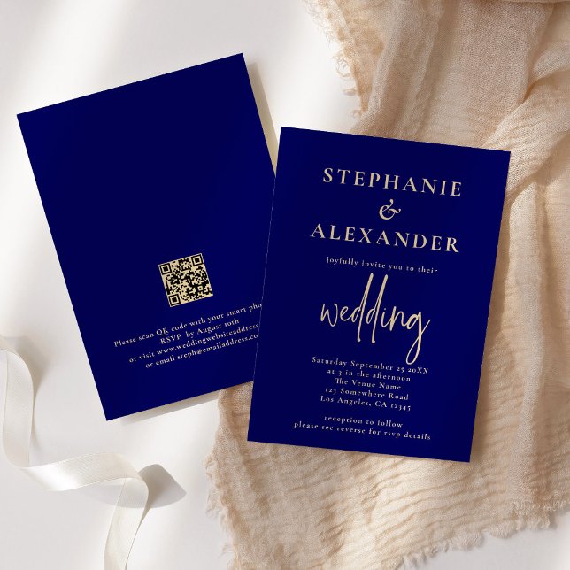 Invitación Boda de código QR azul de la Marina de Oro de Cham (Subido por el creador)