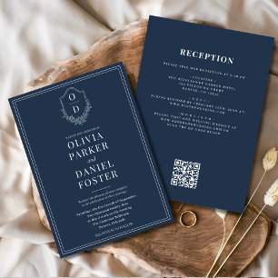 Invitación Boda de código QR azul de la marina Escudo