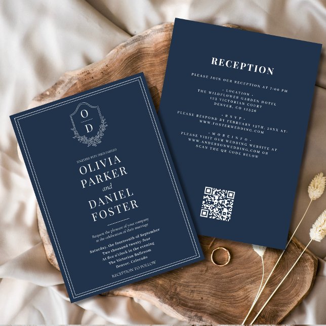 Invitación Boda de código QR azul de la marina Escudo (Subido por el creador)