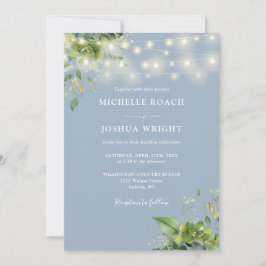 Invitación Boda de código QR azul de las luces de cadena verd