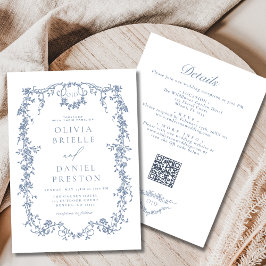 Invitación Boda de código QR azul polvoriento de todo en un f
