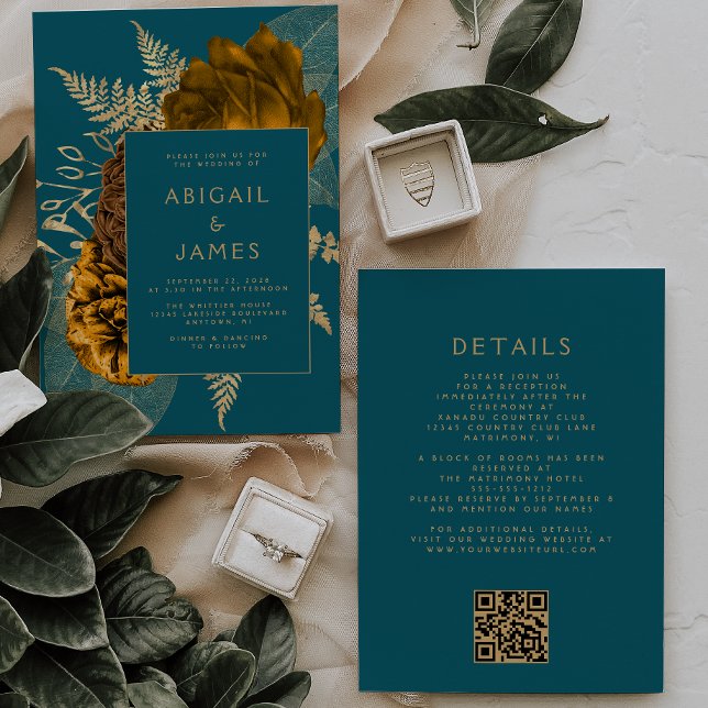 Invitación Boda de código QR azul Verde azulado de la flor de (Subido por el creador)