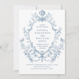 Invitación Boda de código QR azul verdoso y ornato victoriano